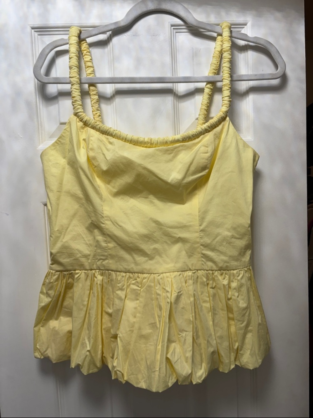 ASTR Yellow Ruched-Strap Peplum Camisole